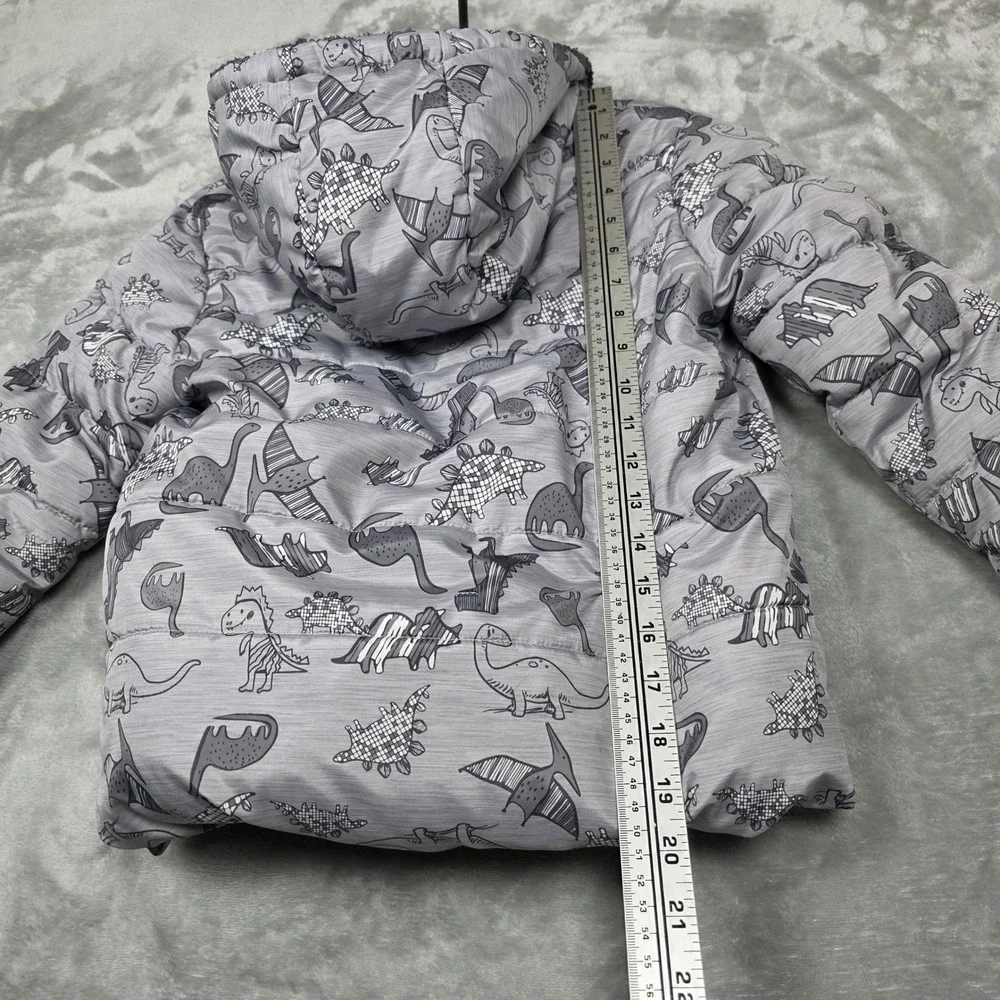 Kids SwissTech Dinosaur Puffer Jacket Hooded‎ Sherpa Lined Gray 5T